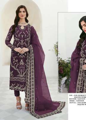 Designer Heavy Faux Georgette With Heavy Embroidery Sequence work Pakistani Suit Wine Color DN 1027