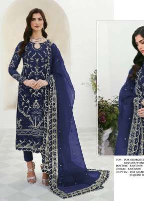 Designer Heavy Faux Georgette With Heavy Embroidery Sequence work Pakistani Suit Royal Blue Color DN 1027