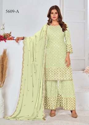 Designer Heavy Georgette With Embroidery Work And Sequence Work Sharara Suit Pista Color DN 5609