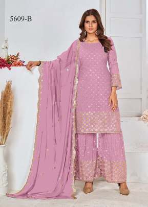 Designer Heavy Georgette With Embroidery Work And Sequence Work Sharara Suit Purple Color DN 5609