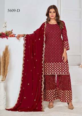 Designer Heavy Georgette With Embroidery Work And Sequence Work Sharara Suit Red Color DN 5609