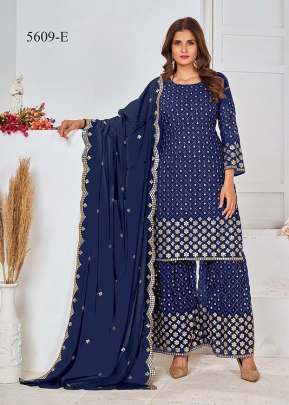 Designer Heavy Georgette With Embroidery Work And Sequence Work Sharara Suit Blue Color DN 5609