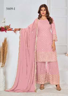 Designer Heavy Georgette With Embroidery Work And Sequence Work Sharara Suit Pink Color DN 5609