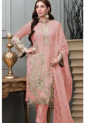 Designer Heavy Georgette With Embroidery Work And Sequence Work Pakistani Suit Pink Color DN 137