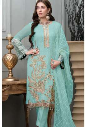 Designer Heavy Georgette With Embroidery Work And Sequence Work Pakistani Suit Sky Color DN 137