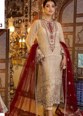 Designer Heavy Georgette With Embroidery Work Pakistani Suit Cream Color DN 543