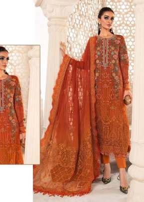 Designer Heavy Georgette With Heavy Embroidery Work Pakistani Suit Orange Color R DN 570 NX