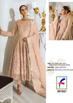 Designer Heavy Net With Sequence Embroidery Work Pakistani Suit Peach Color FC DN 001021