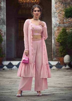 Koti Style Crop Tops With Exclusive Embroidery Work Palazzo Suit Dusty Pink Color DN 4912