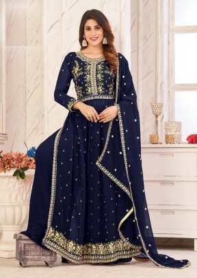 Designer Nayra Vol 2 Booming Faux Georgette With Sequence Embroidered Nayra Cut Suits Nevy Blue Color DN 2001