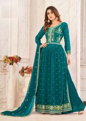 Designer Nayra Vol 2 Booming Faux Georgette With Sequence Embroidered Nayra Cut Suits Rama Green Color DN 2003