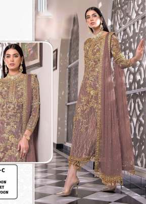 Designer Net With Sequence Embroidery Work Pakistani Suit Chiku Color DN 120