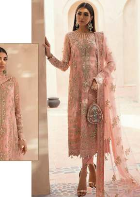 Designer Organza Heavy Embroidery Work Pakistani Suit Pink Color DN 566