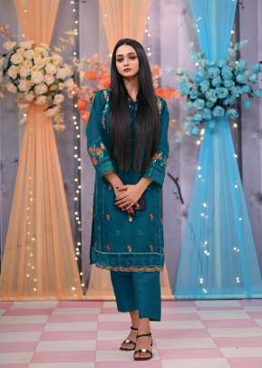 Designer Organza With Sequence Embroidery Work And Moti Work Pakistani Suit Blue Color DN 139