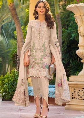 Designer Pakistani Embroidery Work With Sequence Suit DN 8104 Cream