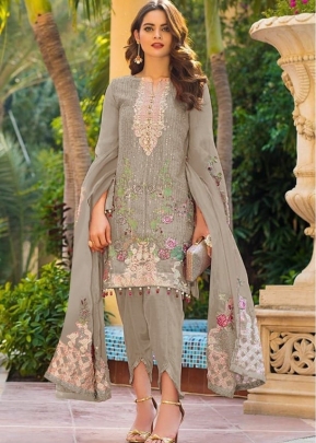 Designer Pakistani Embroidery Work With Sequence Suit DN 8104 Grey