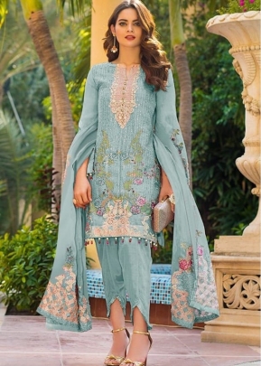 Designer Pakistani Embroidery Work With Sequence Suit DN 8104 Sky Blue