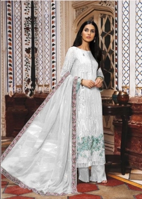 Designer Pakistani Georgette Suit DN 8102 White 