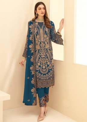 Designer Pakistani Maaria A Heavy Fox Georgette Suit Sky Blue Color DN 8111 