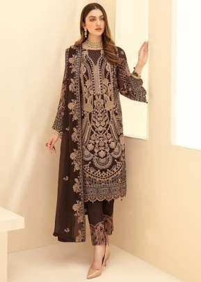 Designer Pakistani Maaria A Heavy Fox Georgette Suit Brown Color DN 8111 