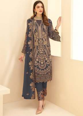 Designer Pakistani Maaria A Heavy Fox Georgette Suit Grey Color DN 8111 