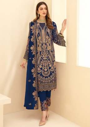 Designer Pakistani Maaria A Heavy Fox Georgette Suit Blue Color DN 8111 