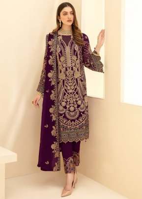 Designer Pakistani Maaria A Heavy Fox Georgette Suit Wine Color DN 8111 