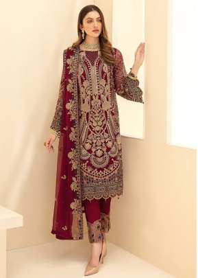 Designer Pakistani Maaria A Heavy Fox Georgette Suit Maroon Color DN 8111 