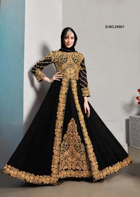 Designer Real Georgette With Embroidered Pakistani Anarkali Suits Black Color DN 29001