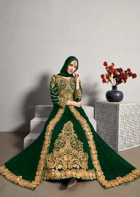 Designer Real Georgette With Embroidered Pakistani Anarkali Suits Green Color DN 29003