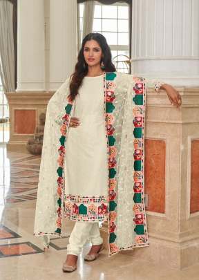 Designer Real Georgette With Heavy Embroidery And Sequence Work Pakistani Suit Off White Color DN 2072