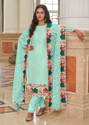 Designer Real Georgette With Heavy Embroidery And Sequence Work Pakistani Suit Sky Color DN 2072