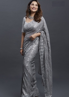 Designer Sequence Saree BT DN 1022 Grey