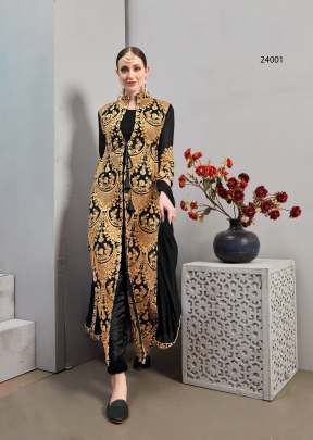 Designer Straight Plain Georgette With Koti Pakistani Suit Black Color SN DN 24001