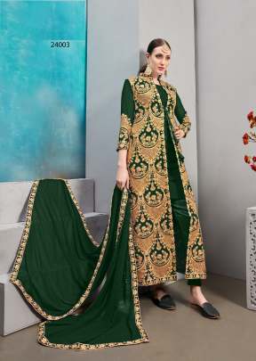 Designer Straight Plain Georgette With Koti Pakistani Suit Green Color SN DN 24003