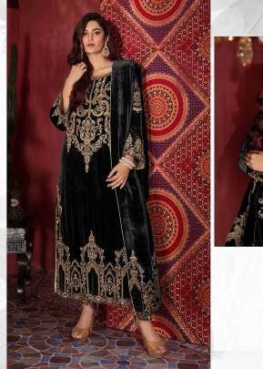 Designer Velvet Salwar Kameez With Embroidery Work Winter Suit Black Color DN 17037