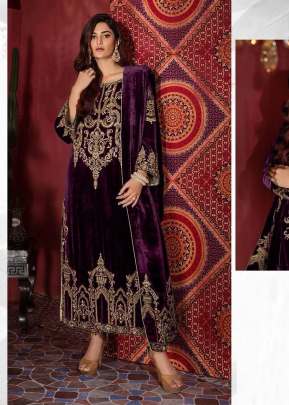 Designer Velvet Salwar Kameez With Embroidery Work Winter Suit Wine Color DN 17037