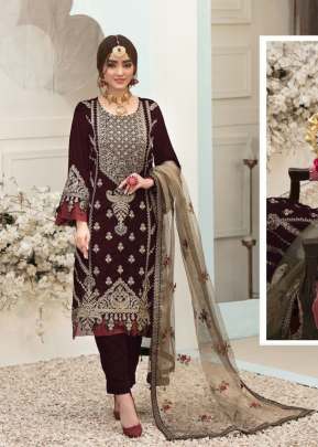 Designer Velvet With Sequence Coding Embroidery Work Pakistani Suit Wine Color DN 138