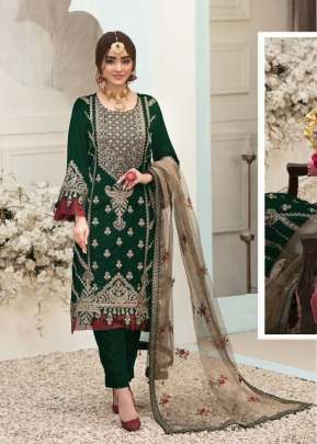 Designer Velvet With Sequence Coding Embroidery Work Pakistani Suit Green Color DN 138