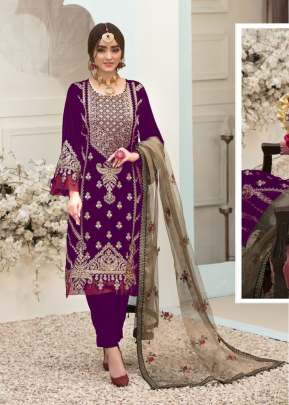 Designer Velvet With Sequence Coding Embroidery Work Pakistani Suit Purple Color DN 138