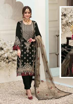 Designer Velvet With Sequence Coding Embroidery Work Pakistani Suit Black Color DN 138