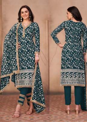 Diora Heavy Butterfly Net With Embroidered Chikankari Designer Suit Teal Color DN 224