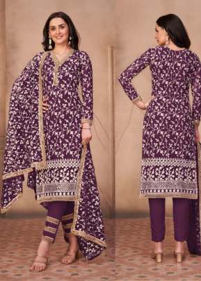 Diora Heavy Butterfly Net With Embroidered Chikankari Designer Suit Wine Color DN 224