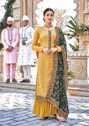 EBA LIFESTYLE CHAKORI VOL 1 EXCLUSIVE EMBROIDERED PALAZZO SUIT YELLOW COLOR DN 1330