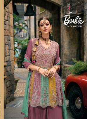 Eba Life Style Barbie Color Chinon With Embroidery Work Ready Made Suit Catalog