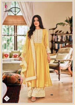 Eba Lifestyle Dil Noor Foux Georgette With Embroidery Work Palazzo Suits Yellow Color DN 1340