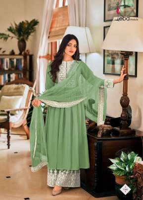 Eba Lifestyle Dil Noor Foux Georgette With Embroidery Work Palazzo Suits Pista Color DN 1341