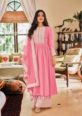 Eba Lifestyle Dil Noor Foux Georgette With Embroidery Work Palazzo Suits Pink Color DN 1342