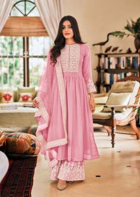 Eba Lifestyle Dil Noor Foux Georgette With Embroidery Work Palazzo Suits Pink Color DN 1344