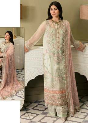 Exclusive Designer Georgette Heavy Embroidery Work Pakistani Suit White Color R DN 559